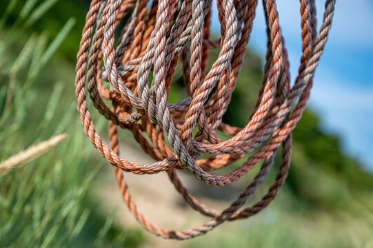Coiled rope near a safety beacon