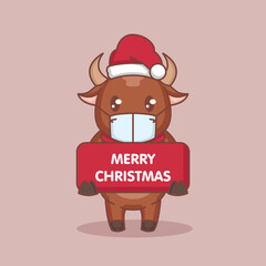 Christmas and happy new year bull with face mask