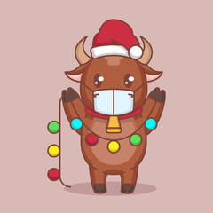 Christmas and happy new year bull with face mask