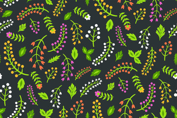 Seamless vector floral pattern. Flowers background for design, fabric, textile, cover, wrapping etc. Beautiful botanic flowers field bouquet.