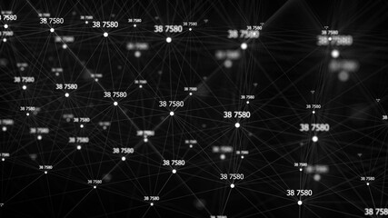 Data analysis concept. Abstract digital blue background. Big data visualization. Wave consisting of glowing particles. 3d rendering.