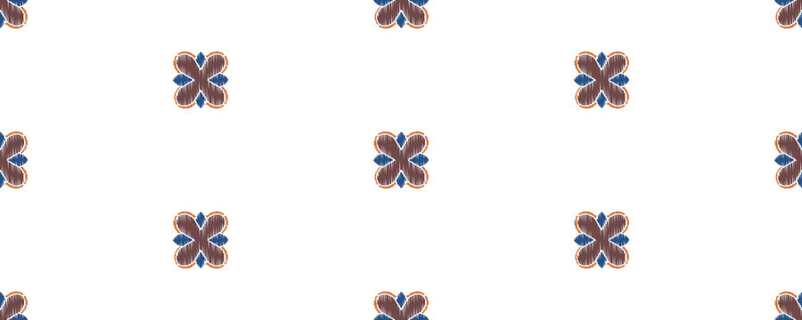 Ikat colorful seamless ornament pattern. Ethnic indigo tite repeat background for textile, wallpaper, card or wrapping paper.