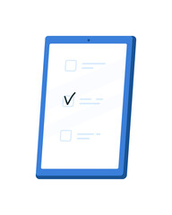 Checklist, todo check list, application interface, business organizer. Check marks, ticks on mobile phone screen. Isolated flat vector illustration. Design for web site, banners, infographics, flyer.