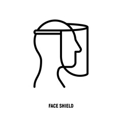 Face shield thin line icon. Transparent plastic mask. Protection from Covid-19. Vector illustration.