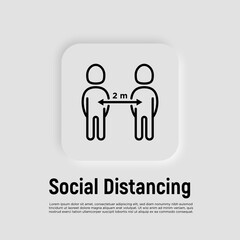 Social distancing two metres between personas thin line icon. Protection from coronavirus. Vector illustration.