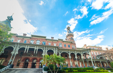 University of Tampa under a blue sky with clouds