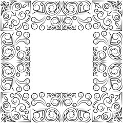 vector illustration vintage pattern of black lines, curls and leaves in the form of a frame on a white background