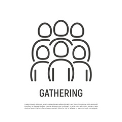 Gathering thin line icon. Group, team, organization, community. Vector illustration.