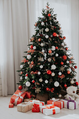 Christmas decor home window the interior of the Christmas tree with gifts for the new year