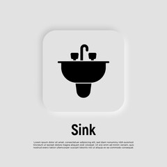 Washbasin cupboard with faucet and drawers. Bathroom equipment thin line vector illustration.