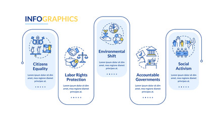 Social change values vector infographic template. Equality, social activism presentation design elements. Data visualization with 5 steps. Process timeline chart. Workflow layout with linear icons