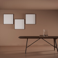 3D render illustration of brown room interior