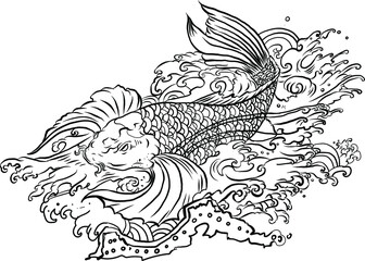 Japanese koi fish tattoo for chest and upper arm. Koi carp with water splash and peony flower tattoo.