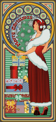 Obraz na płótnie Canvas Art Nouveau xmas card with Santa claus girl, vector illustration