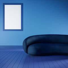 3D render illustration of blue room interior