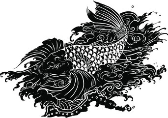 Japanese koi fish tattoo for chest and upper arm. Koi carp with water splash and peony flower tattoo.