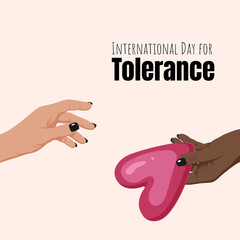 International day for tolerance card with hands holding heart