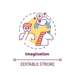 Imagination concept icon. Creative thinking skills. Useful mind abilities. Intersting things creation idea thin line illustration. Vector isolated outline RGB color drawing. Editable stroke