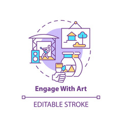 Engage with art concept icon. Boosting creative thinking tips. Understanding visual information through painting idea thin line illustration. Vector isolated outline RGB color drawing. Editable stroke