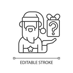 Secret Santa linear icon. Present exchange. Surprise gift. Festive party. New Year celebration. Thin line customizable illustration. Contour symbol. Vector isolated outline drawing. Editable stroke