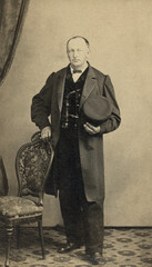 Man Holding Hat 1860s Civil War Era Antique Photo - obrazy, fototapety, plakaty