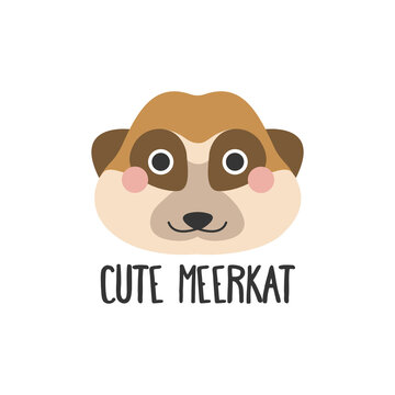 Vector image of a cute meerkat face with an inscription on a white background, flat style. Logo, icon