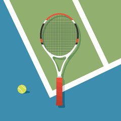 Tennis Racket Icon, Tennis Raquet, Tennis Court Background, Outdoor Sports, Vector Illustration Background - obrazy, fototapety, plakaty