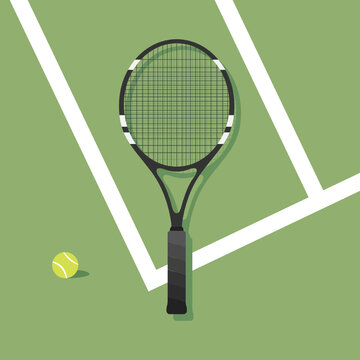 Tennis Racket Icon, Tennis Raquet, Tennis Court Background, Outdoor Sports, Vector Illustration Background