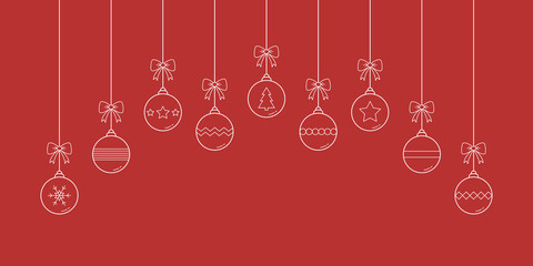 Christmas ornament. Xmas balls on red background. Vector