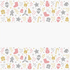 Christmas background with decorations and copyspace. Concept of Xmas frame. Vector