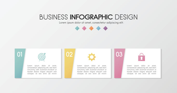 Colourful infographic with 3 steps and business icons. Diagram. Vector