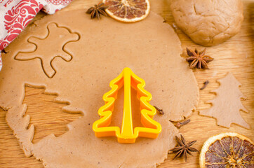 Christmas and New year 2021 background with ingredients for coocking christmas baking. 