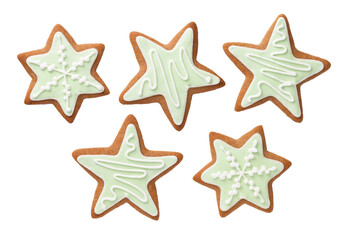 Fototapeta na wymiar Gingerbread Star Cookies With Green Icing