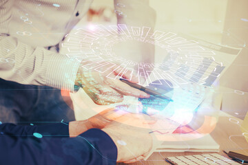 Fototapeta premium Writing man's hand with technology Ai icons.