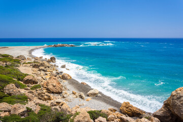 Near traditional village of Paleochora the sandy beach of Gialiskari, Crete, Greece.