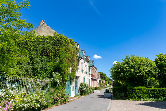 Quiet street in the village of Giverny, Eure, Normandy, France