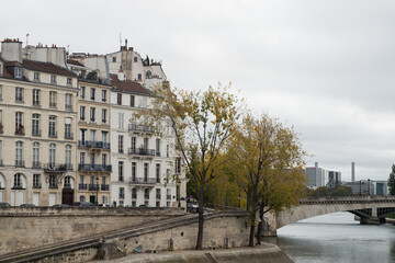 Fototapeta na wymiar Paris France - 24 October 2020 - view of the famous st louis isle on the Seine river