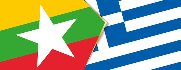 Myanmar and Greece flags, two vector flags.