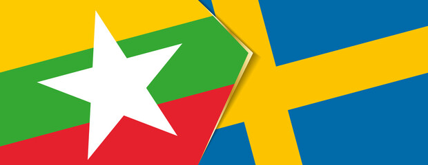 Myanmar and Sweden flags, two vector flags.