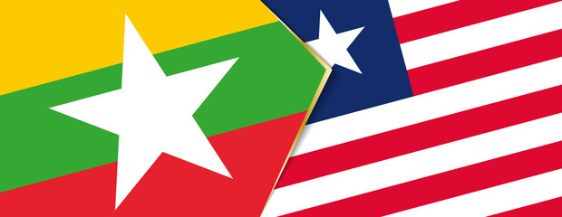 Myanmar and Liberia flags, two vector flags.