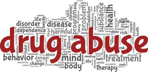 Obraz premium Drug abuse vector illustration word cloud isolated on a white background.