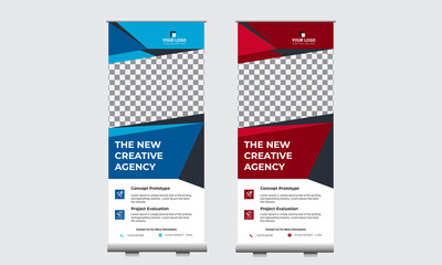 Roll up banner stand design. Vector.