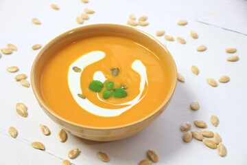 Pumpkin cream soup with cream