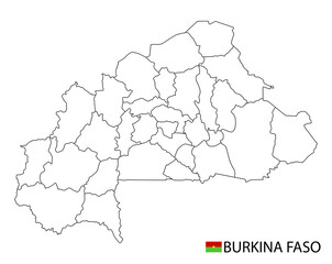 Burkina Faso map, black and white detailed outline regions of the country.