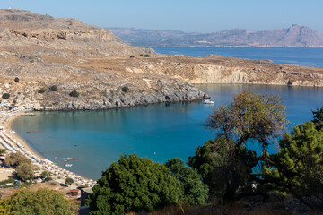 Lindos village, Rhodes island, Greece - 25-oct-2020 : White village Lindos on Rhodes Island . Greece