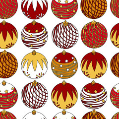 Сolored design for coloring book. Seamless pattern of Christmas tree balls:  very interesting and relaxing job for children and adults.