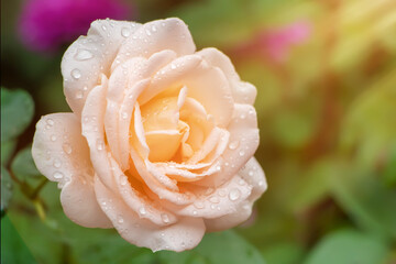 The bud of the white rose with drops of water