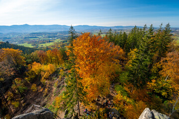 amazing autumn landscape in Sudetes mountains in Poland