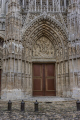 Fragment of (Cathedrale de Notre-Dame, 1202 - 1880). Rouen in northern France on River Seine - capital of Haute-Normandie (Upper Normandy) region and historic capital city of Normandy.