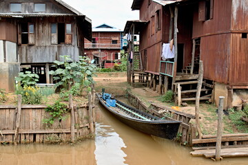 Inle Lake is an area of 116 square kilometers the second largest in Myanmar. Village on the lake. Shan State. Asia.